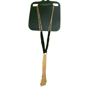 Chain Tassel Y Necklace Gold & Black Statement Piece Lane Bryant NEW